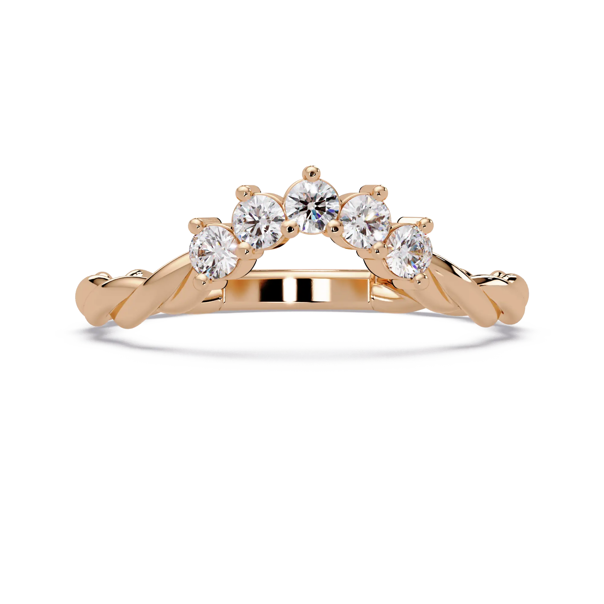 Twisted Round Lab Grown Diamond Curved Wedding Band & Nature Inspired Stackable Vine Ring