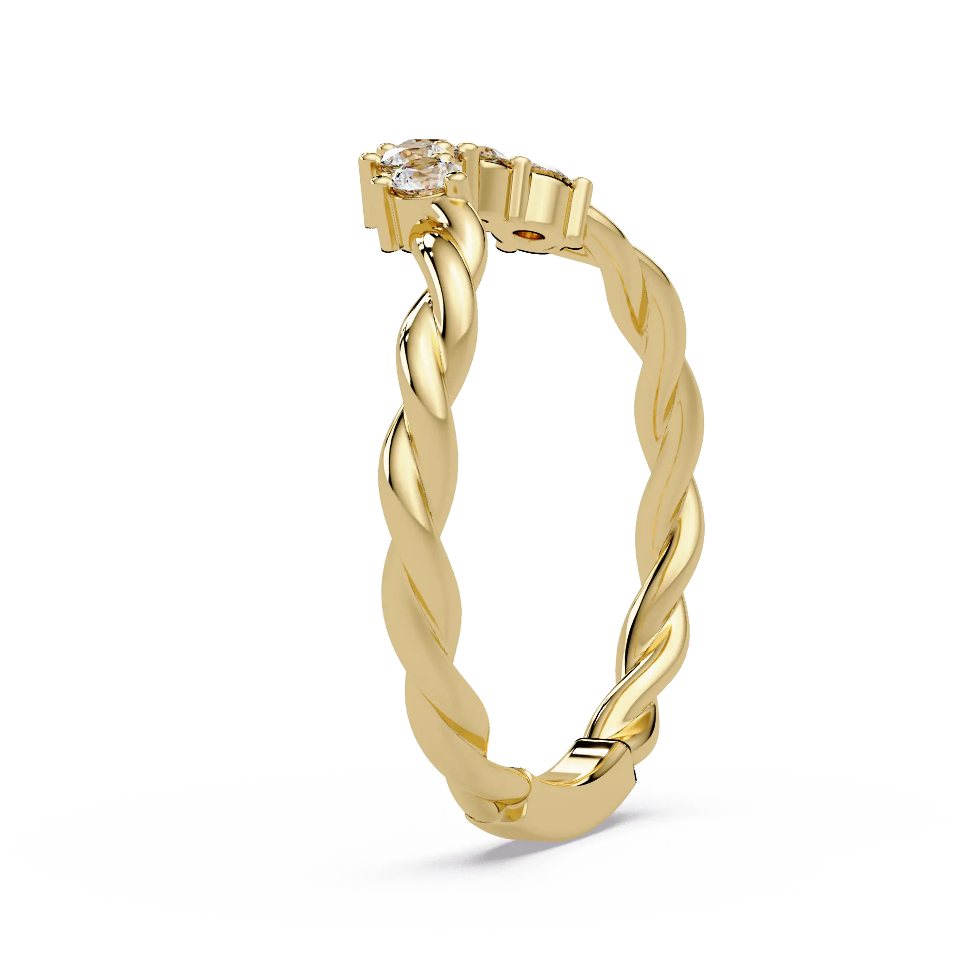 Twisted Round Lab Grown Diamond Curved Wedding Band & Nature Inspired Stackable Vine Ring