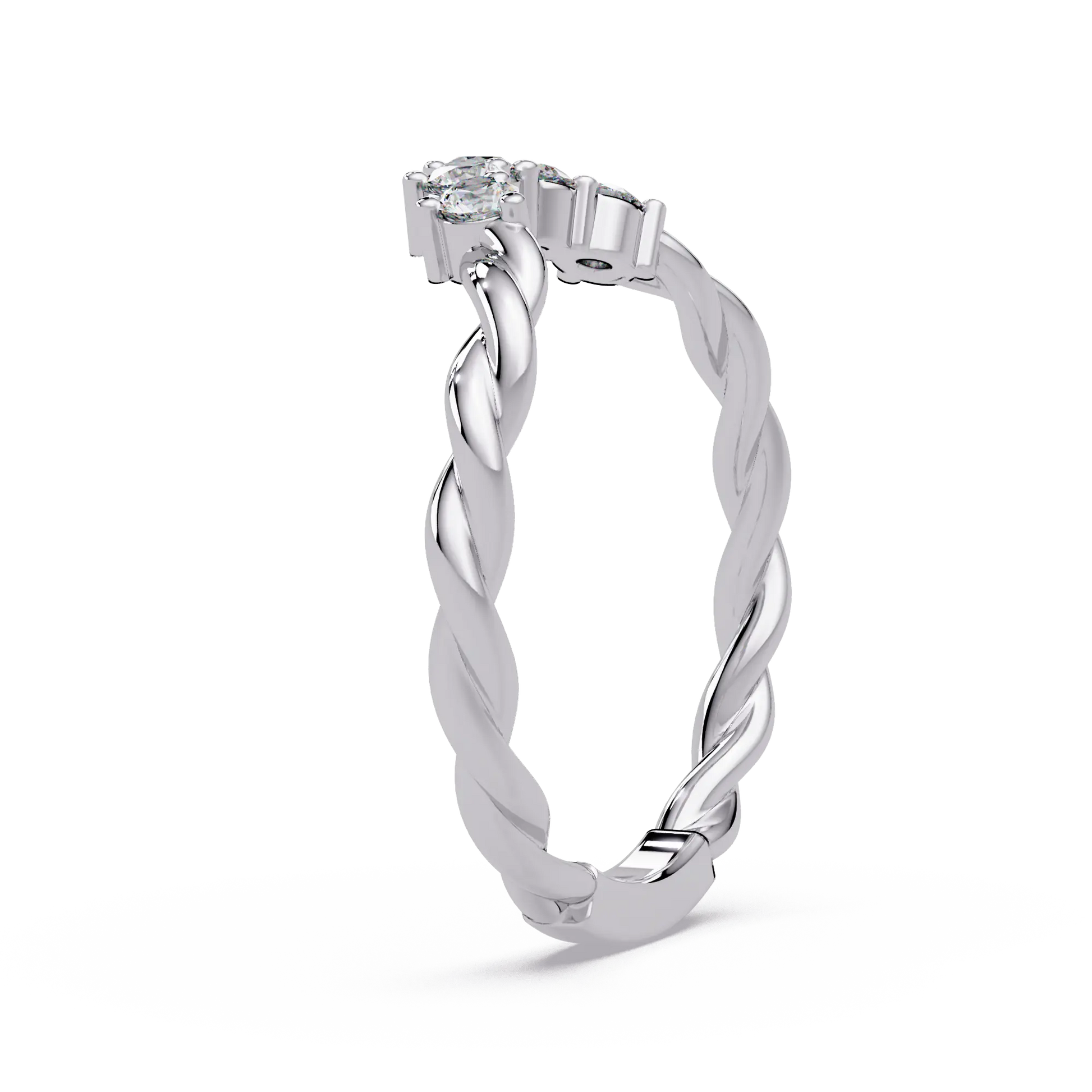 Twisted Round Lab Grown Diamond Curved Wedding Band & Nature Inspired Stackable Vine Ring