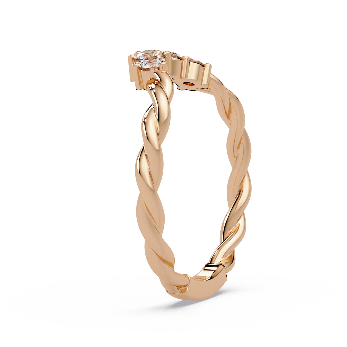 Twisted Round Lab Grown Diamond Curved Wedding Band & Nature Inspired Stackable Vine Ring