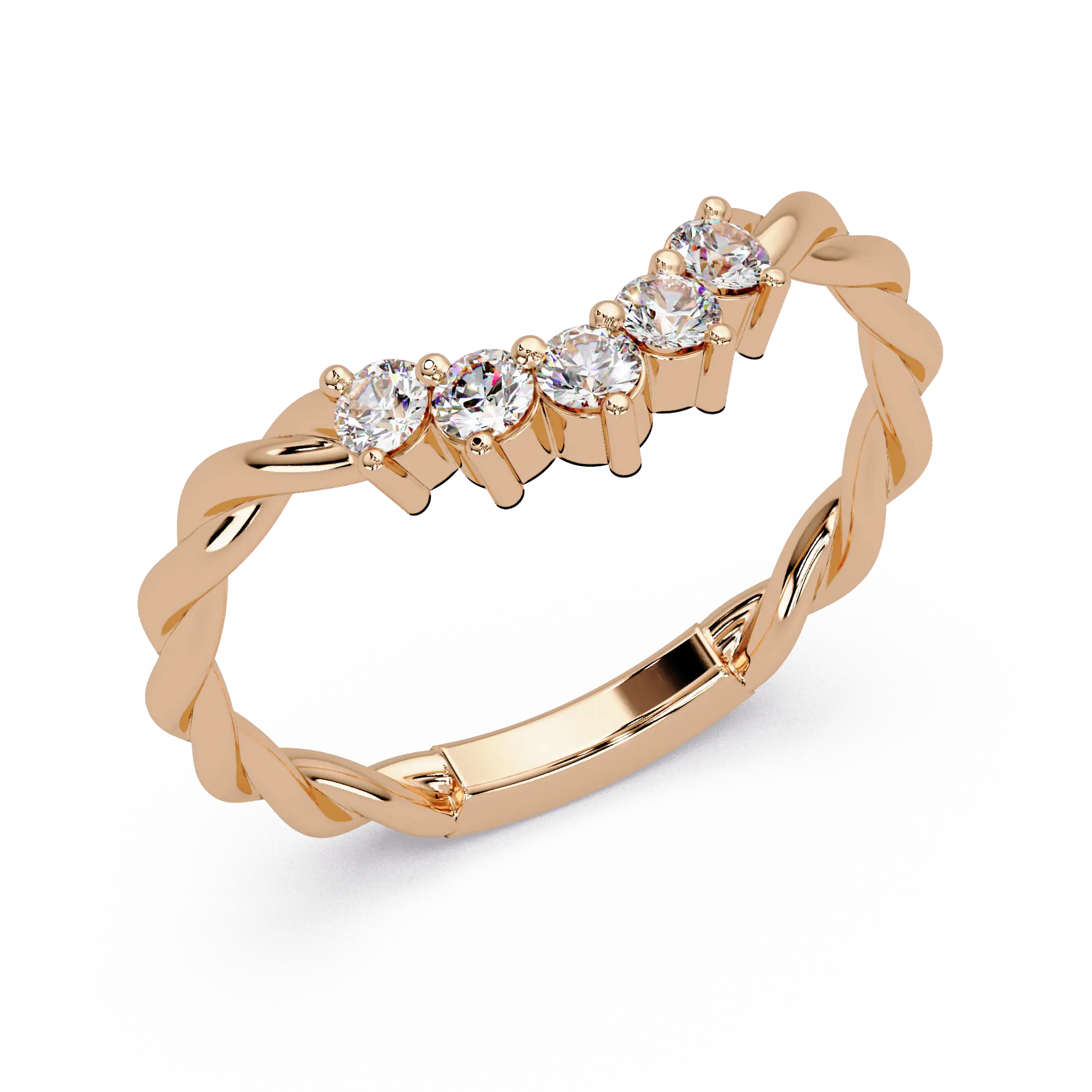 Twisted Round Lab Grown Diamond Curved Wedding Band & Nature Inspired Stackable Vine Ring