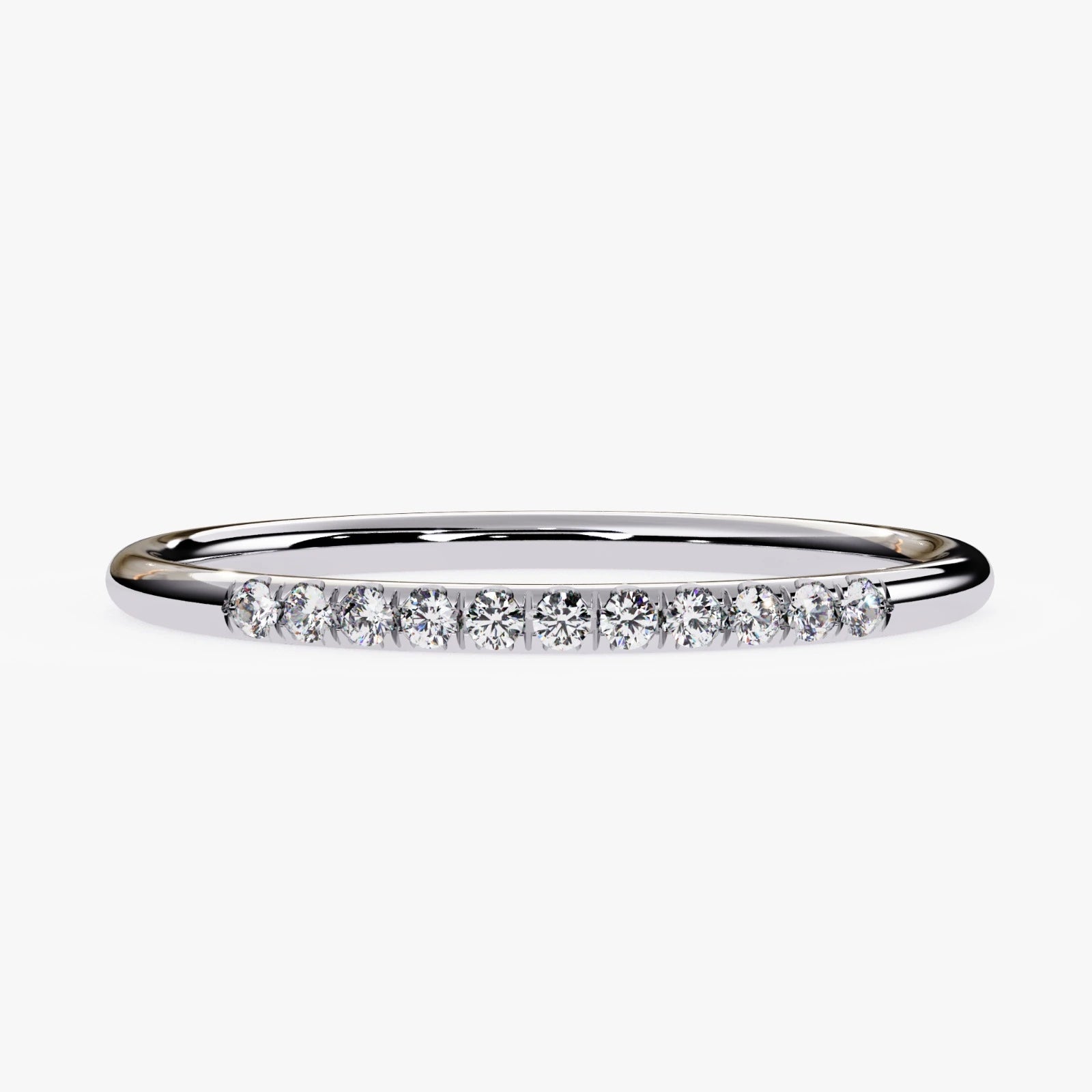 Ultra-Thin Lab Grown Diamond Wedding Band in White Gold  Micro Pave Stacking Ring