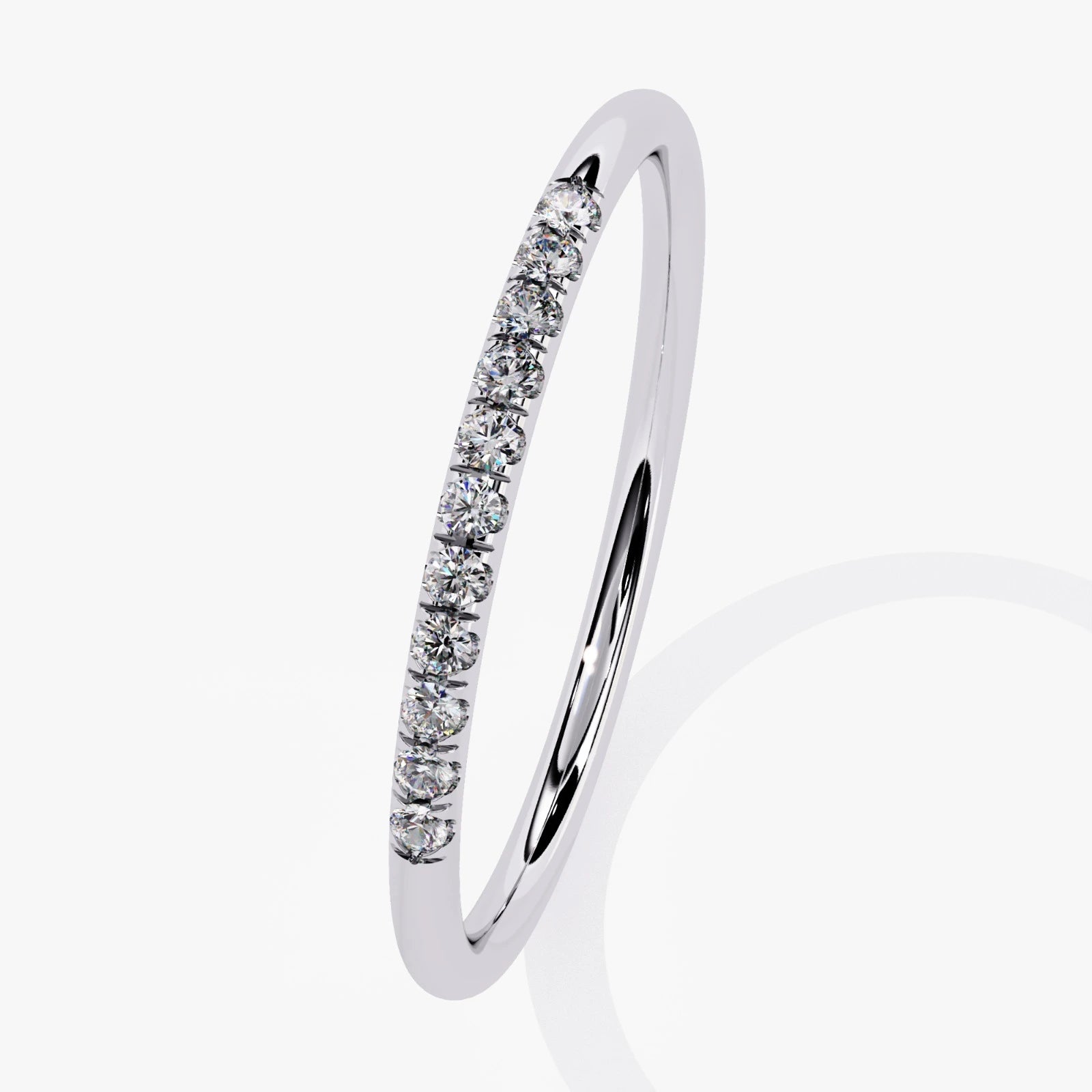 Ultra-Thin Lab Grown Diamond Wedding Band in White Gold  Micro Pave Stacking Ring