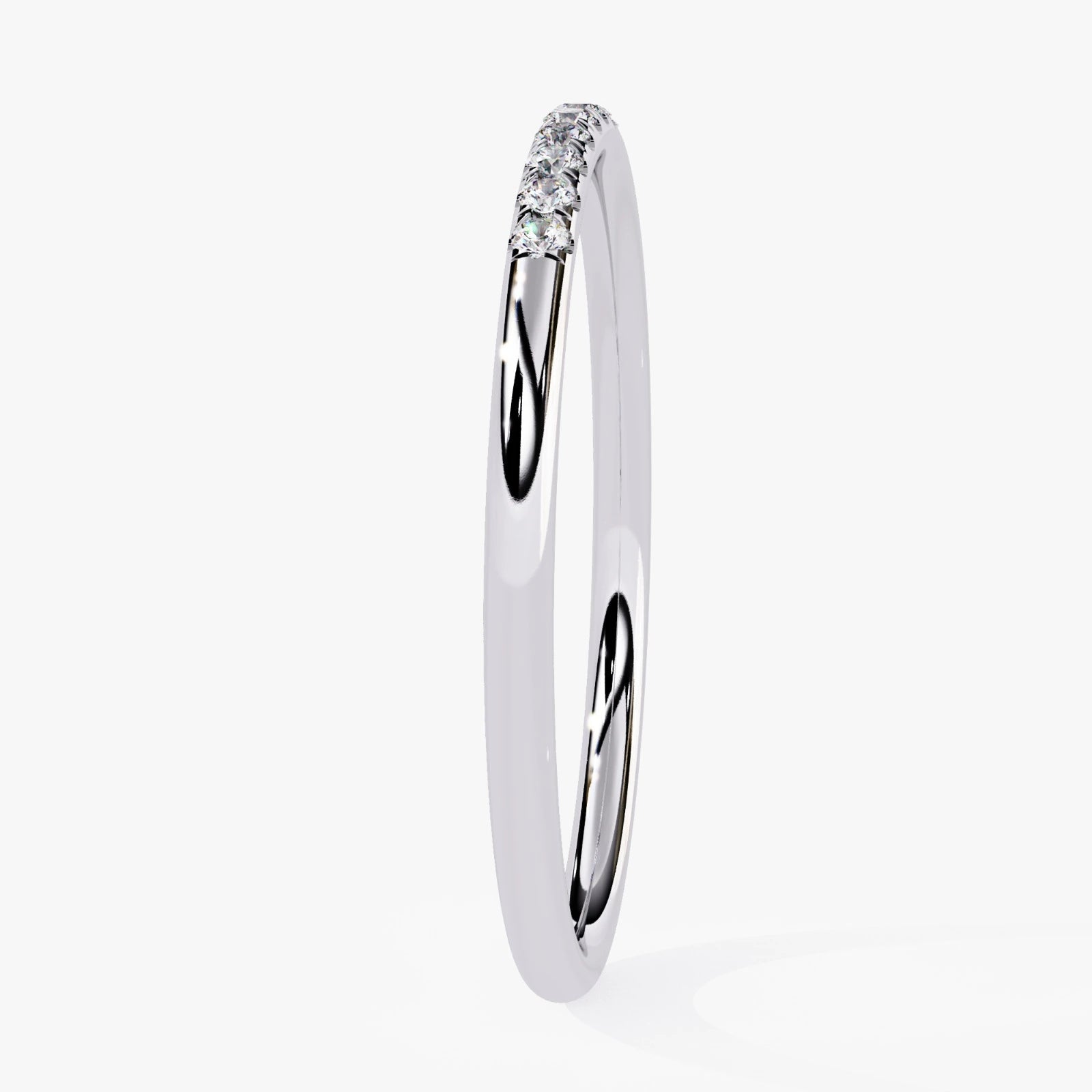 Ultra-Thin Lab Grown Diamond Wedding Band in White Gold  Micro Pave Stacking Ring