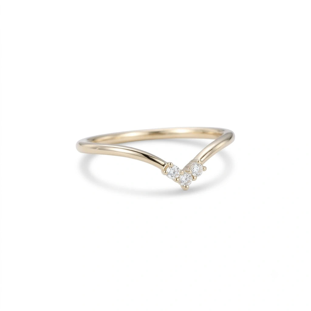 V-Shaped Moissanite Curved Wedding Band Chevron Diamond Accent Ring Minimalist Stacking Ring