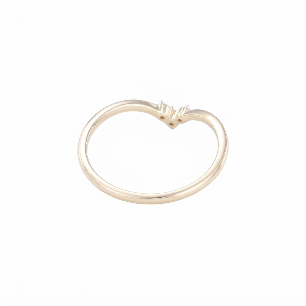 V-Shaped Moissanite Curved Wedding Band Chevron Diamond Accent Ring Minimalist Stacking Ring