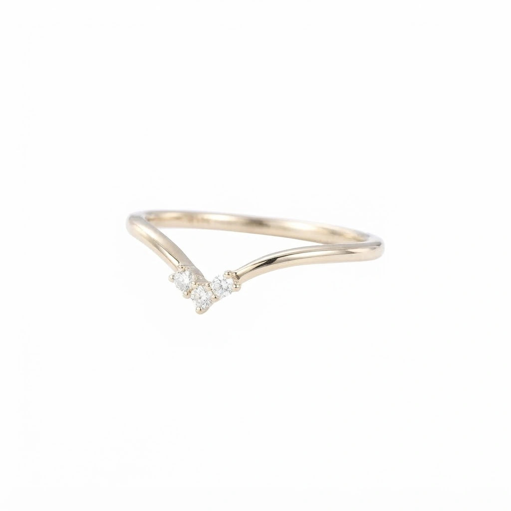 V-Shaped Moissanite Curved Wedding Band Chevron Diamond Accent Ring Minimalist Stacking Ring