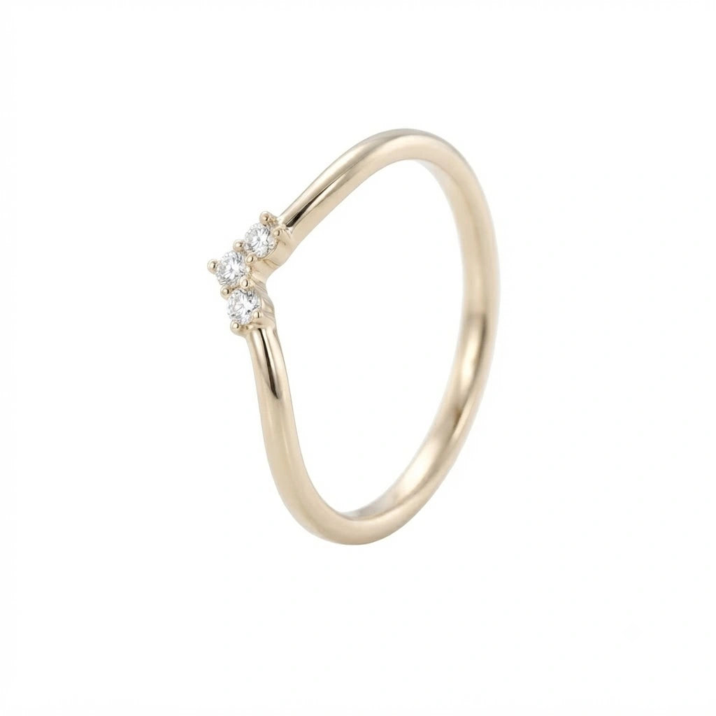 V-Shaped Moissanite Curved Wedding Band Chevron Diamond Accent Ring Minimalist Stacking Ring