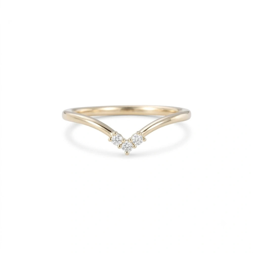 V-Shaped Moissanite Curved Wedding Band Chevron Diamond Accent Ring Minimalist Stacking Ring
