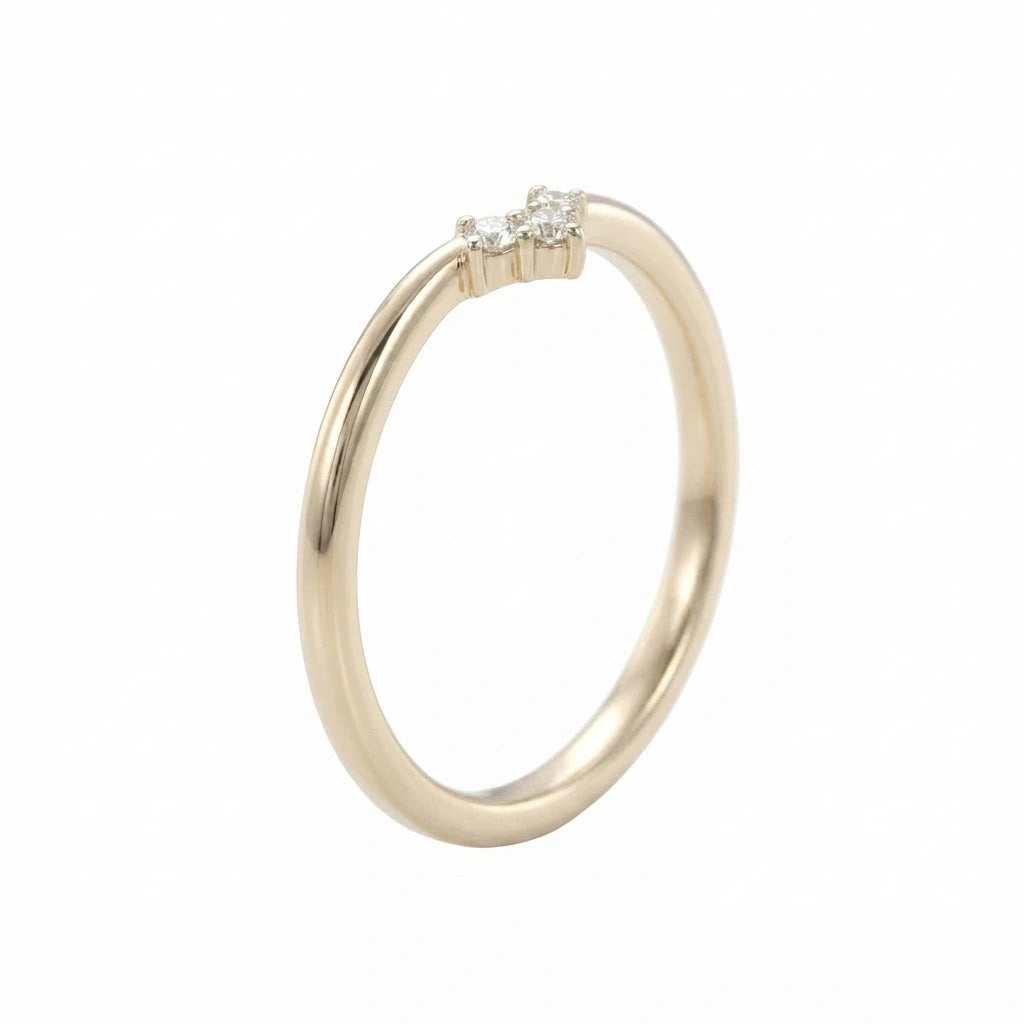 V-Shaped Moissanite Curved Wedding Band Chevron Diamond Accent Ring Minimalist Stacking Ring