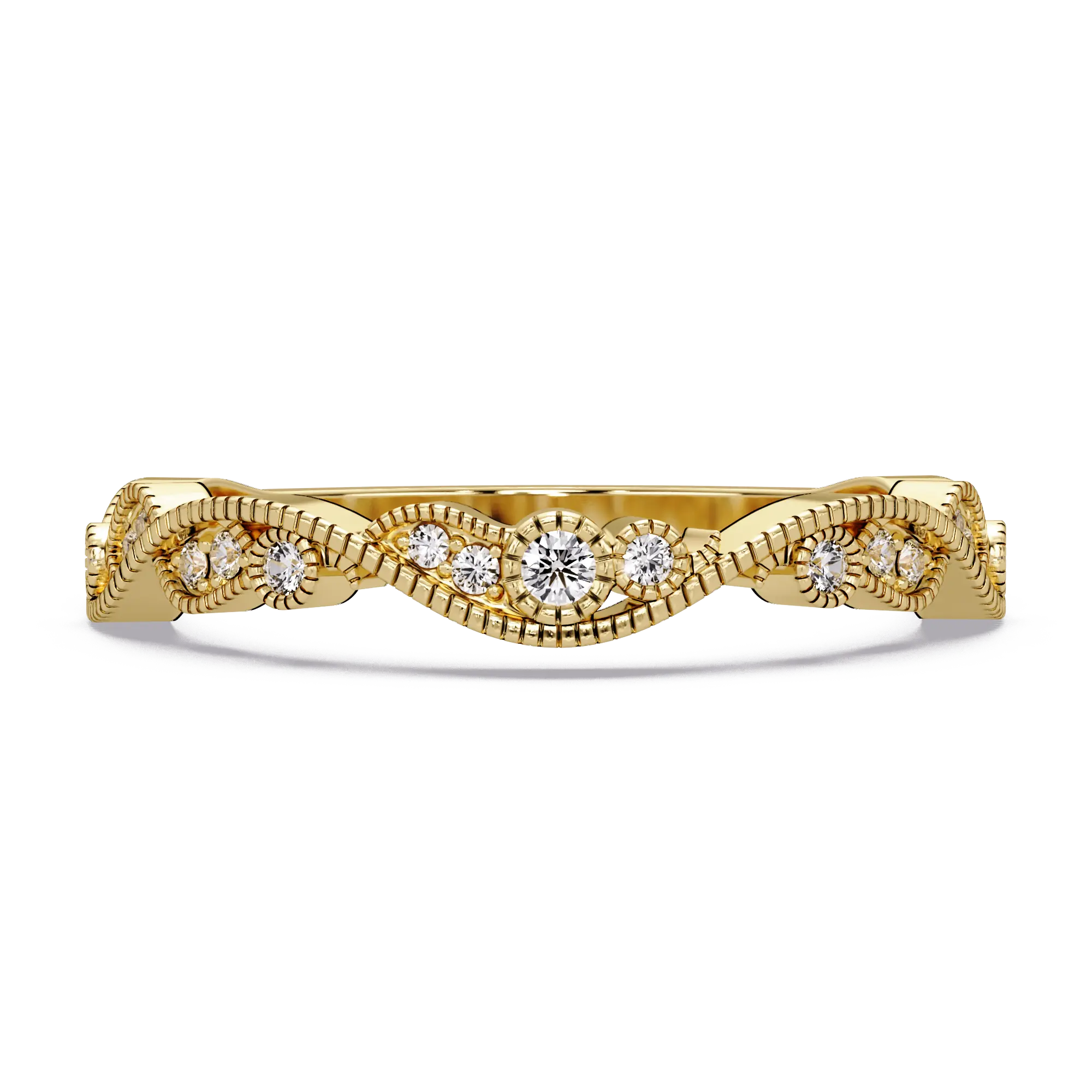 Vintage Milgrain Lab Grown Diamond Wedding Band & Curved Diamond Anniversary Ring