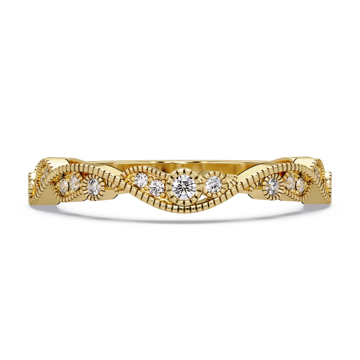 Vintage Milgrain Lab Grown Diamond Wedding Band & Curved Diamond Anniversary Ring