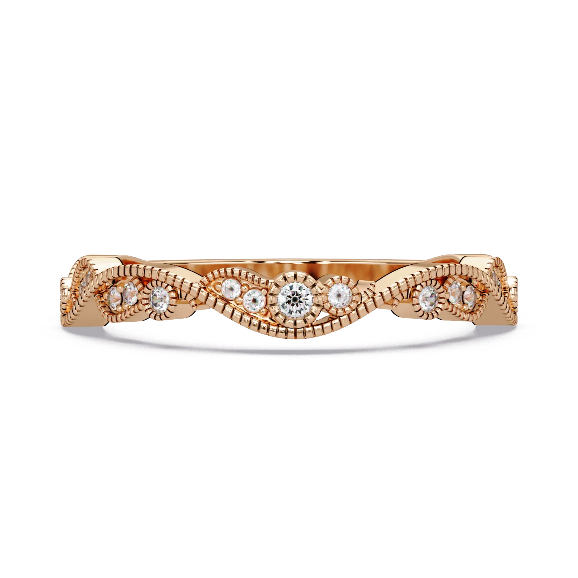 Vintage Milgrain Lab Grown Diamond Wedding Band & Curved Diamond Anniversary Ring
