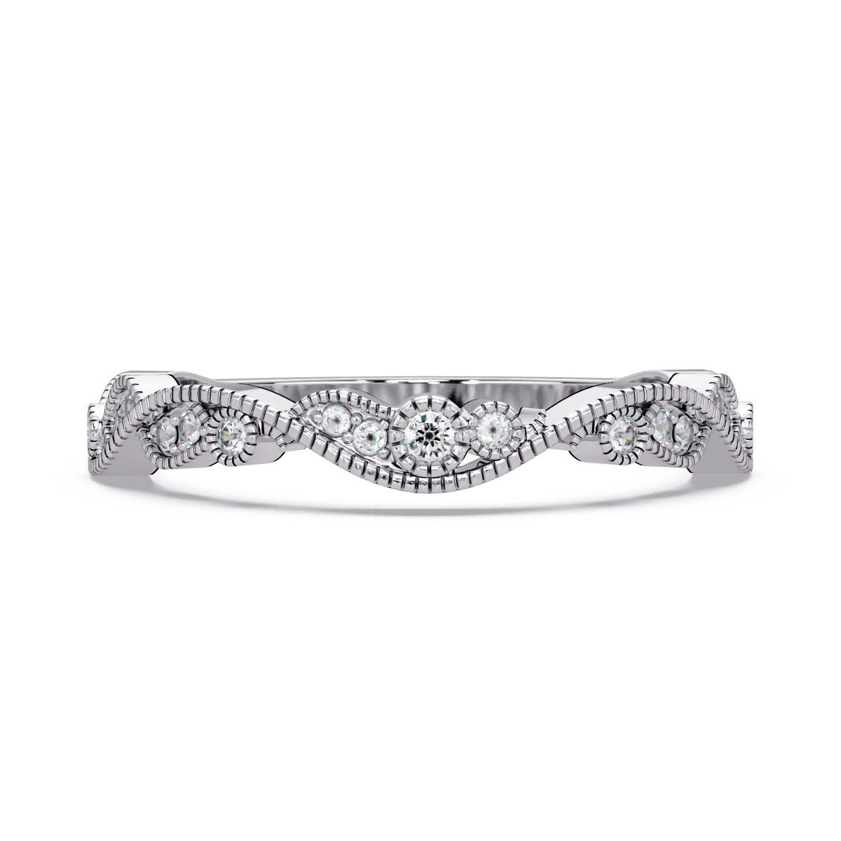 Vintage Milgrain Lab Grown Diamond Wedding Band & Curved Diamond Anniversary Ring