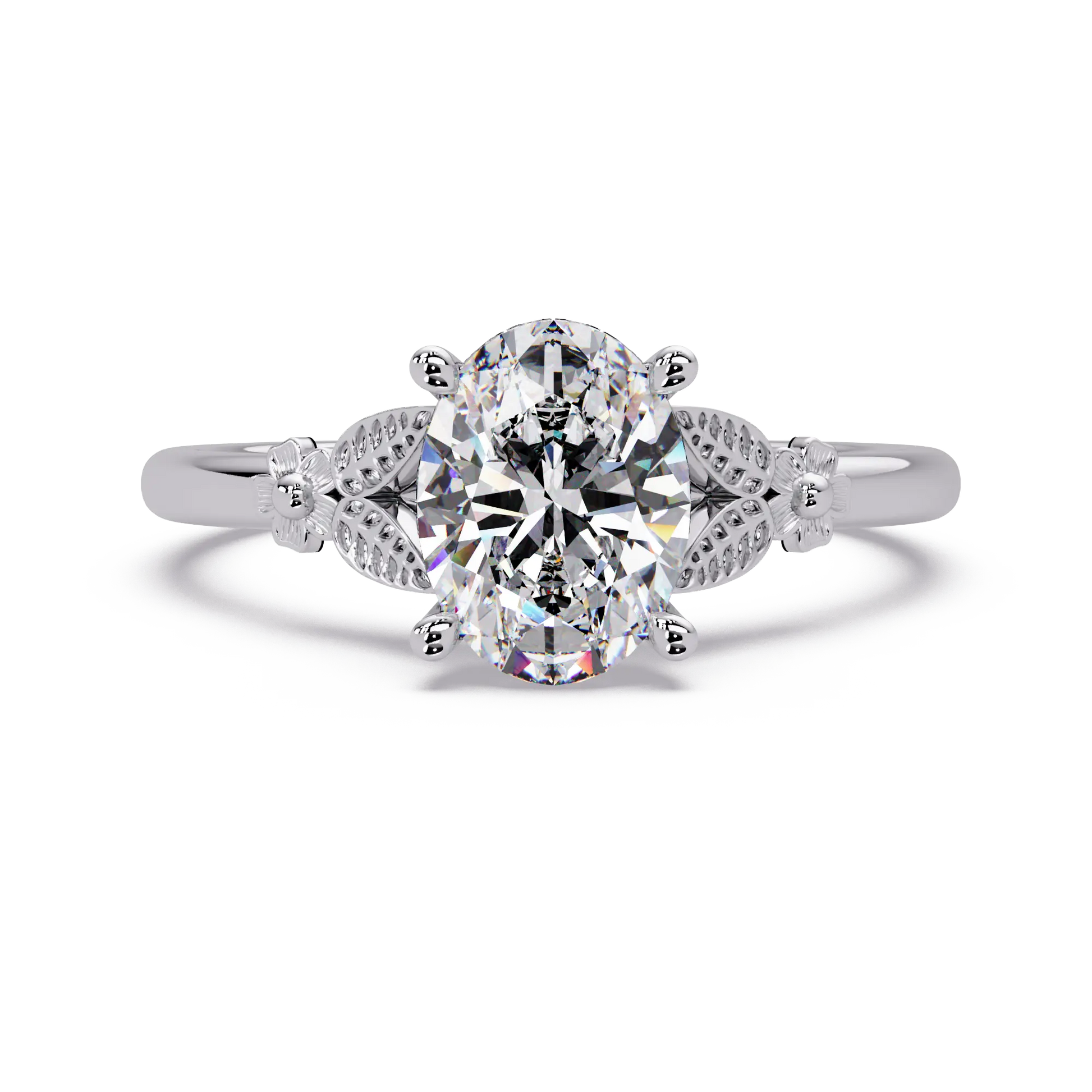 Vintage Oval Lab Grown Diamond Engagement Ring, Nature Inspired Solitaire Ring, Elegant Bridal Jewelry
