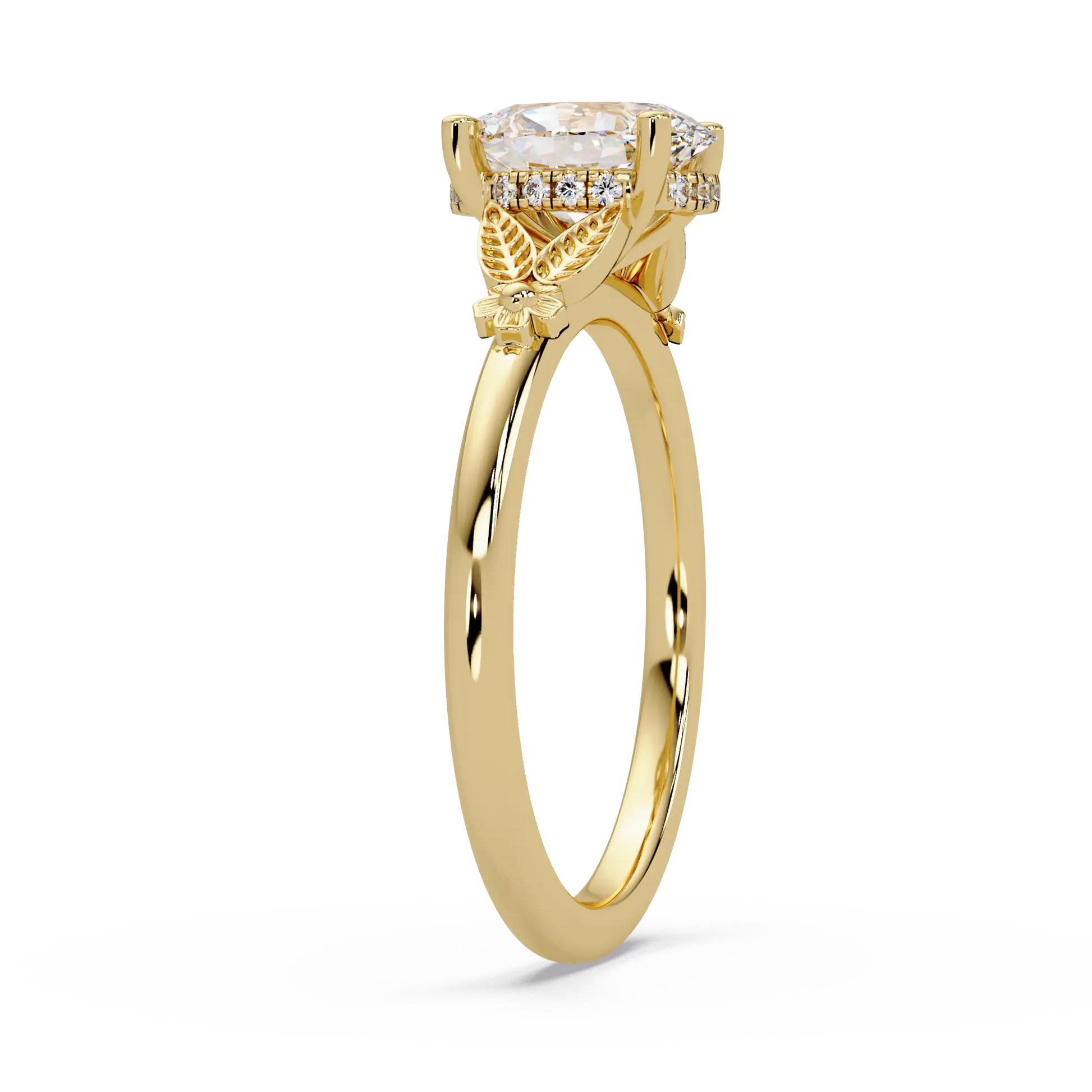 Vintage Oval Lab Grown Diamond Engagement Ring, Nature Inspired Solitaire Ring, Elegant Bridal Jewelry