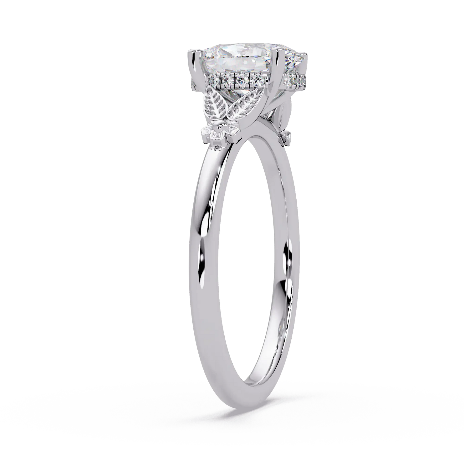 Vintage Oval Lab Grown Diamond Engagement Ring, Nature Inspired Solitaire Ring, Elegant Bridal Jewelry