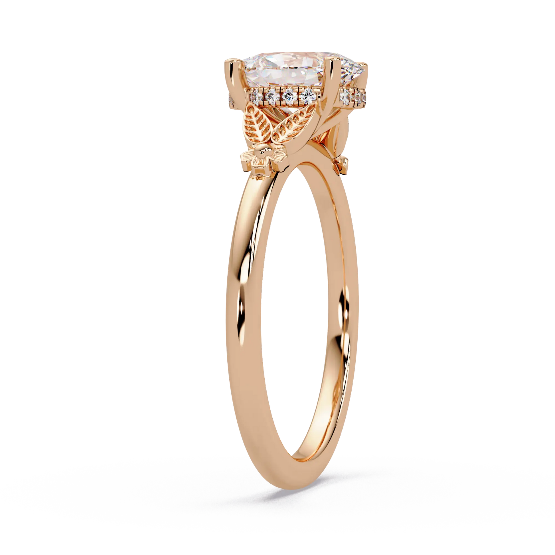 Vintage Oval Lab Grown Diamond Engagement Ring, Nature Inspired Solitaire Ring, Elegant Bridal Jewelry