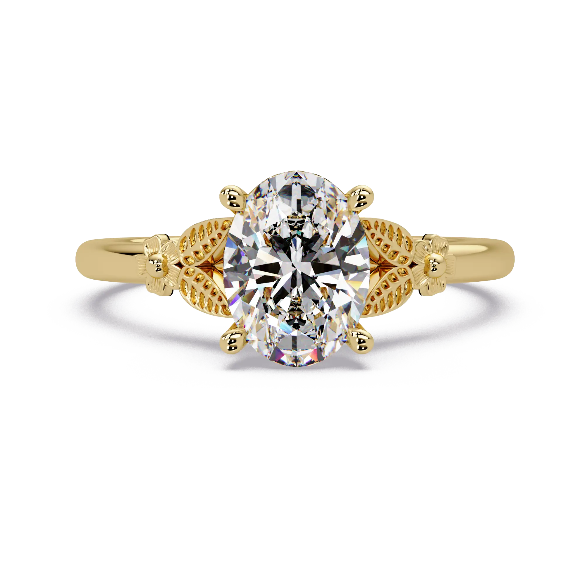 Vintage Oval Lab Grown Diamond Engagement Ring, Nature Inspired Solitaire Ring, Elegant Bridal Jewelry