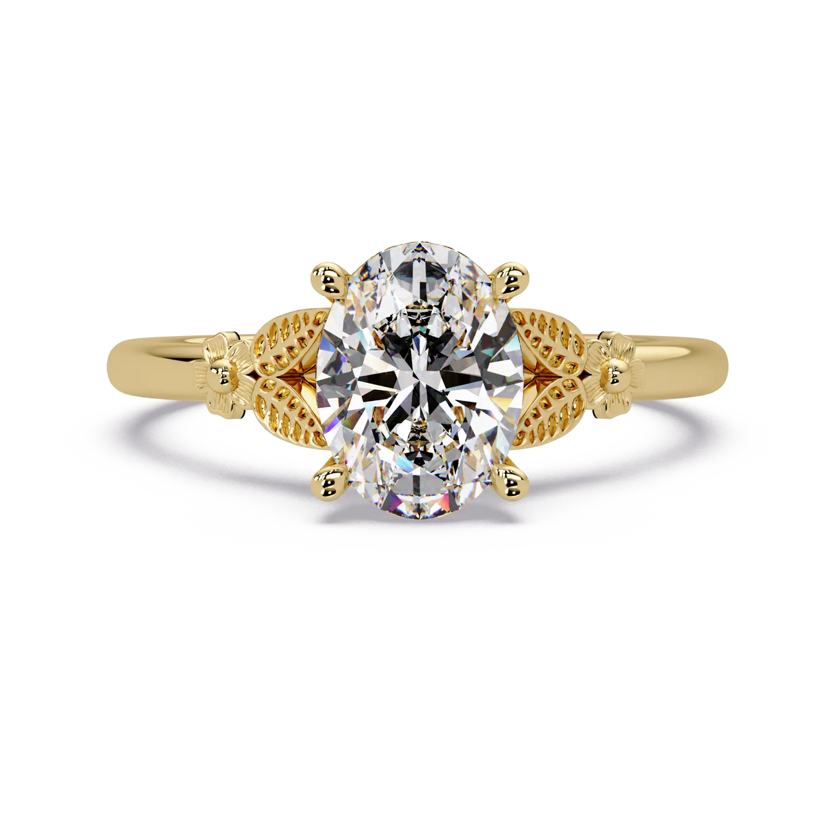 Vintage Oval Lab Grown Diamond Engagement Ring, Nature Inspired Solitaire Ring, Elegant Bridal Jewelry