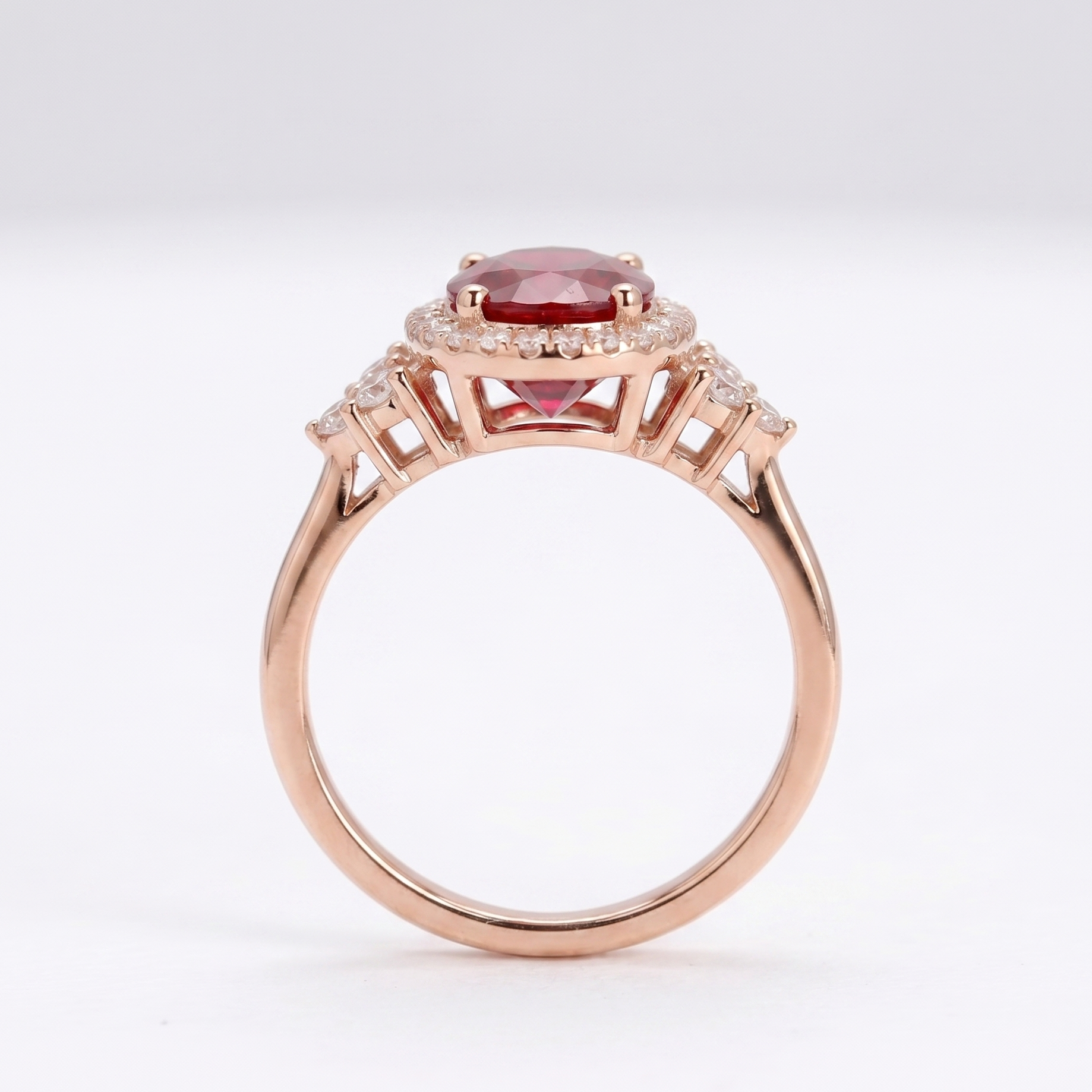 Oval Ruby Halo Ring – Diamond Accent Engagement Ring – Ruby Promise Ring