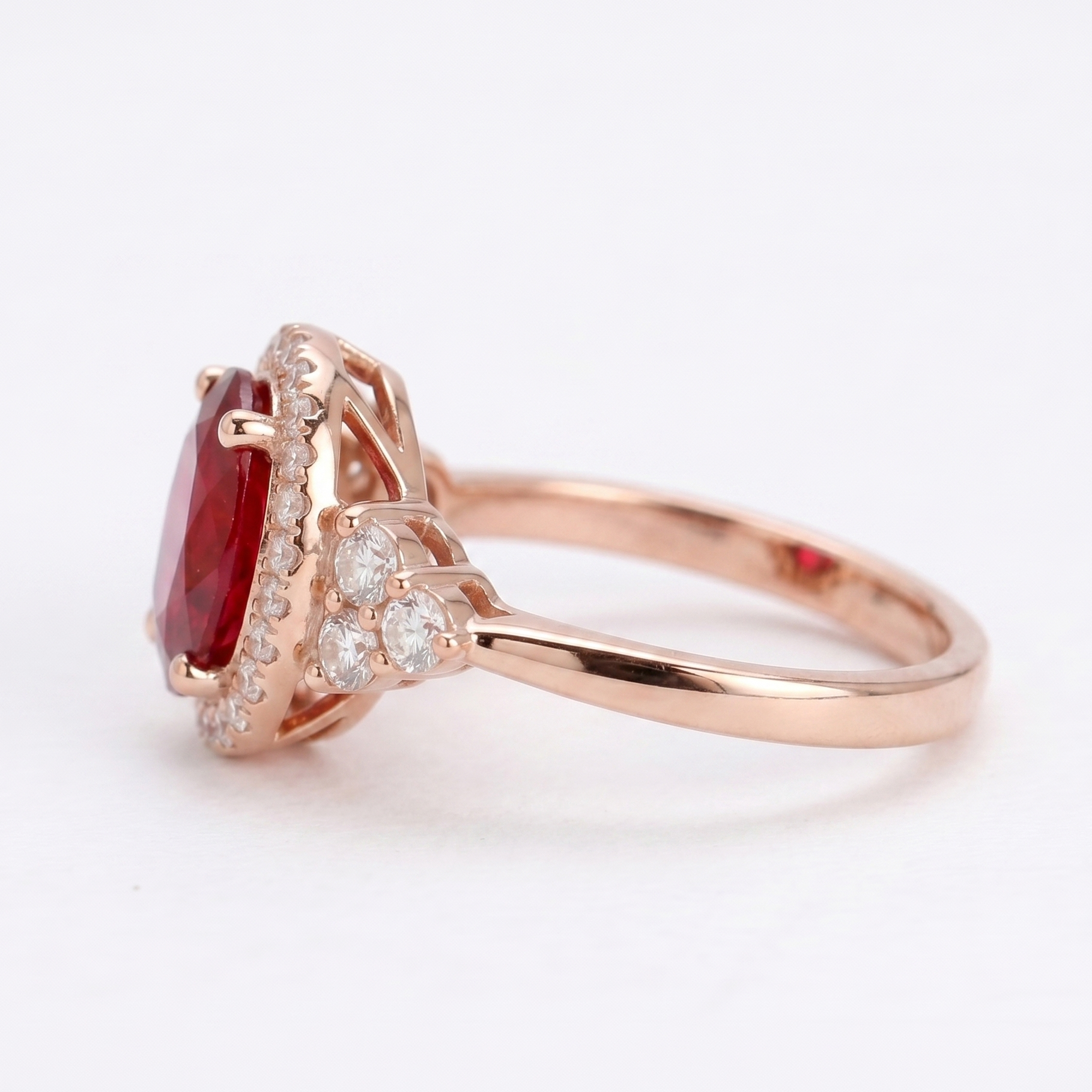 Oval Ruby Halo Ring – Diamond Accent Engagement Ring – Ruby Promise Ring