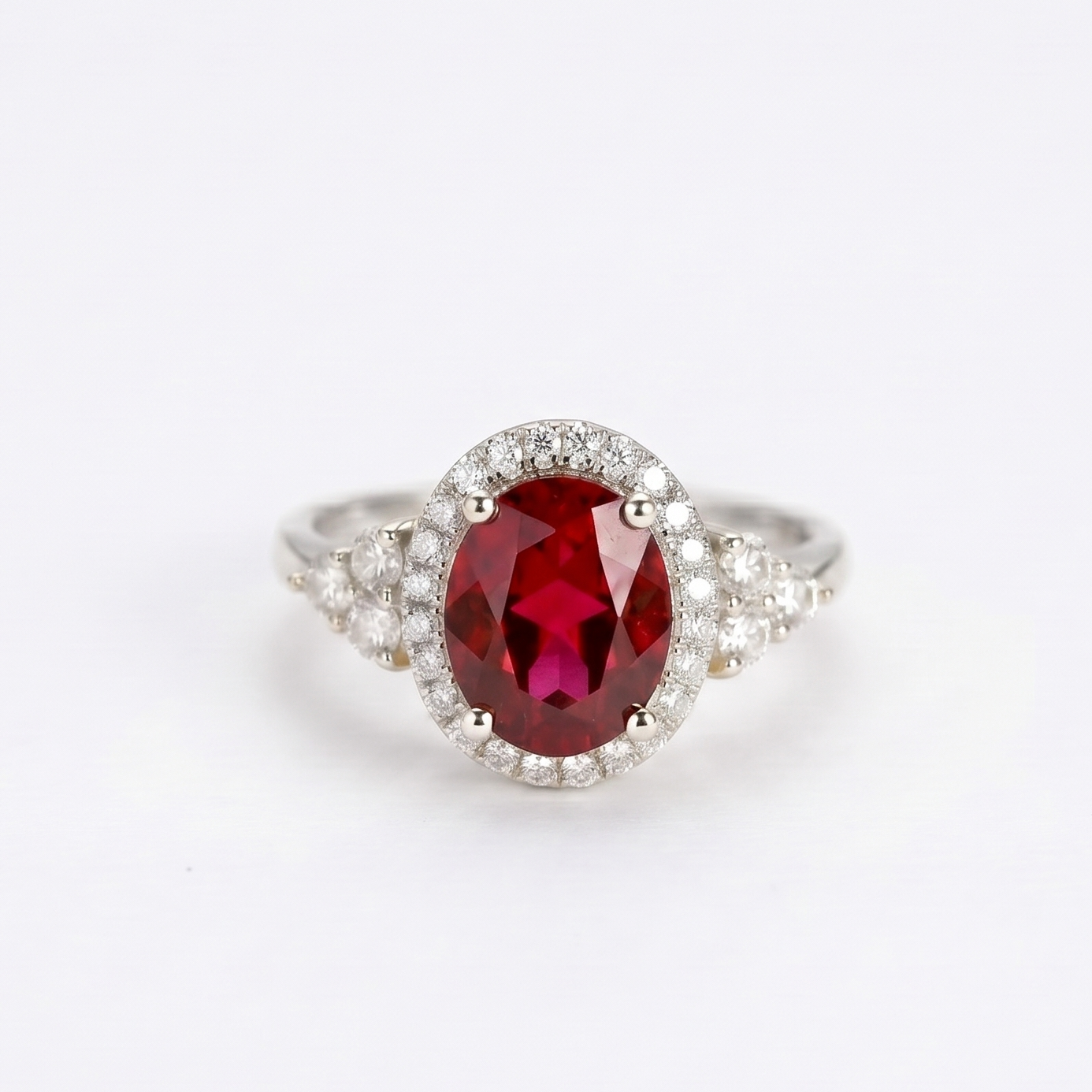 Oval Ruby Halo Ring – Diamond Accent Engagement Ring – Ruby Promise Ring
