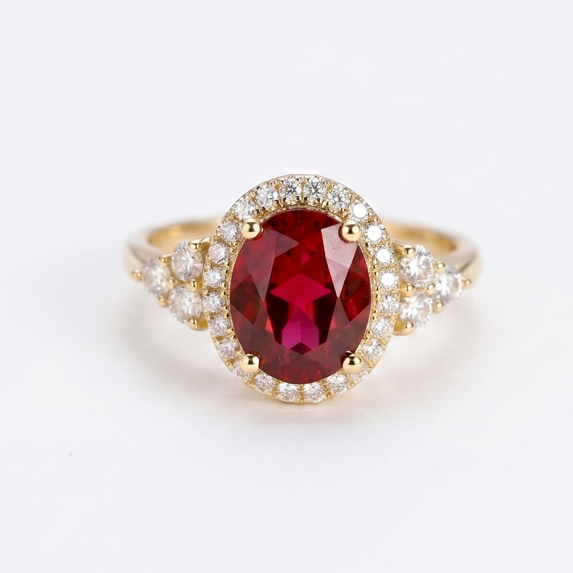 Oval Ruby Halo Ring – Diamond Accent Engagement Ring – Ruby Promise Ring
