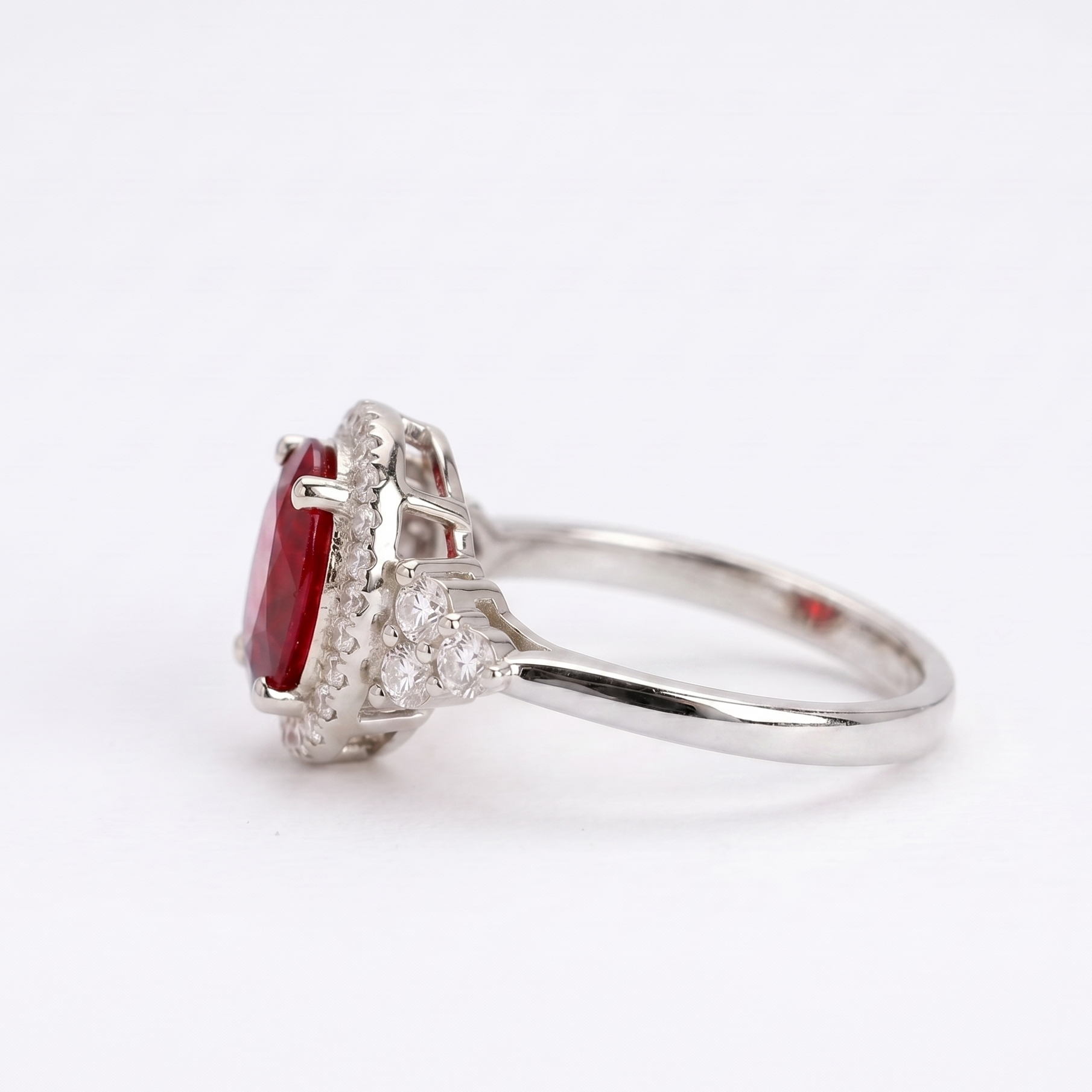 Oval Ruby Halo Ring – Diamond Accent Engagement Ring – Ruby Promise Ring