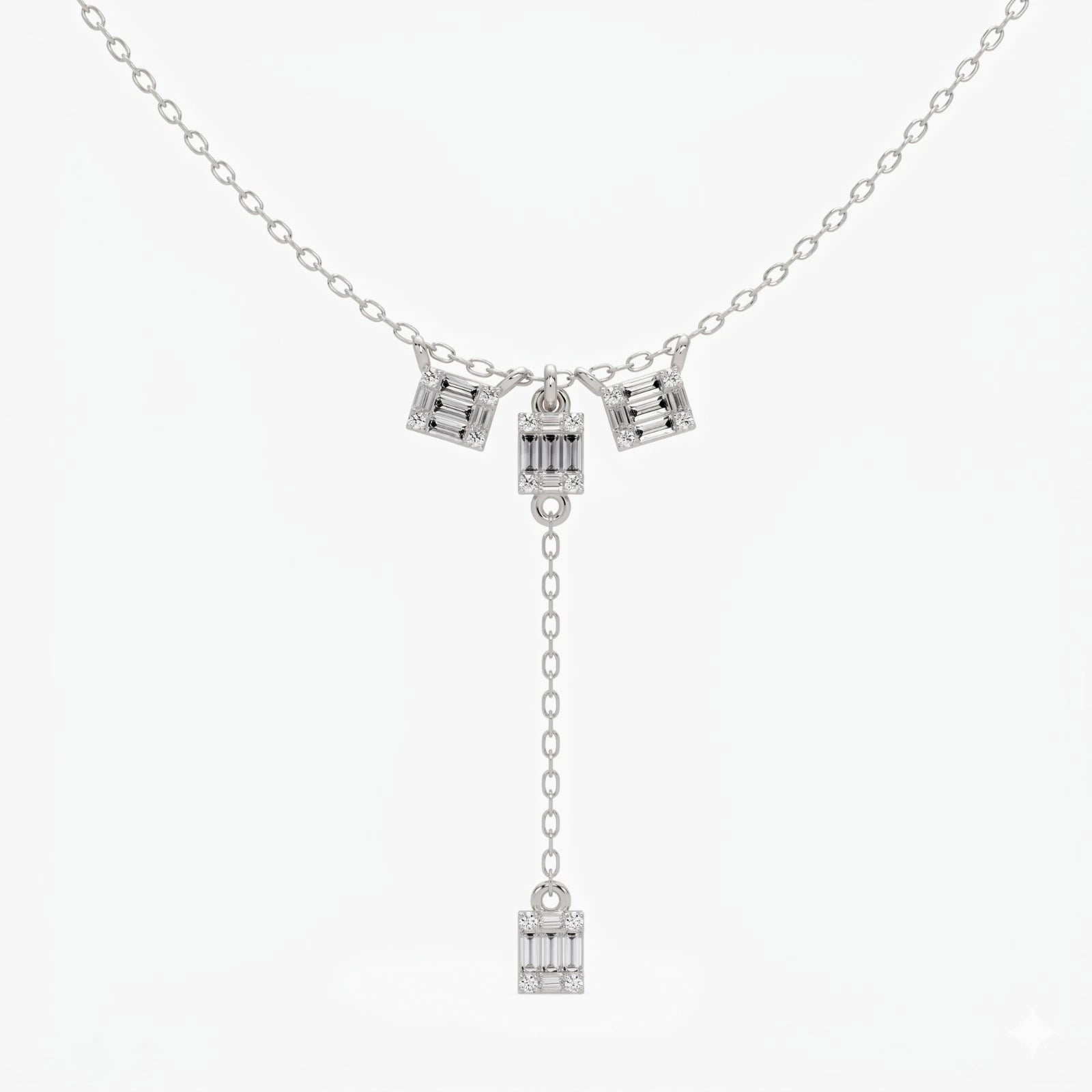 Emerald Cut Moissanite Y Necklace – Geometric Dangle Pendant Necklace for Women, Art Deco Inspired Statement Jewelry