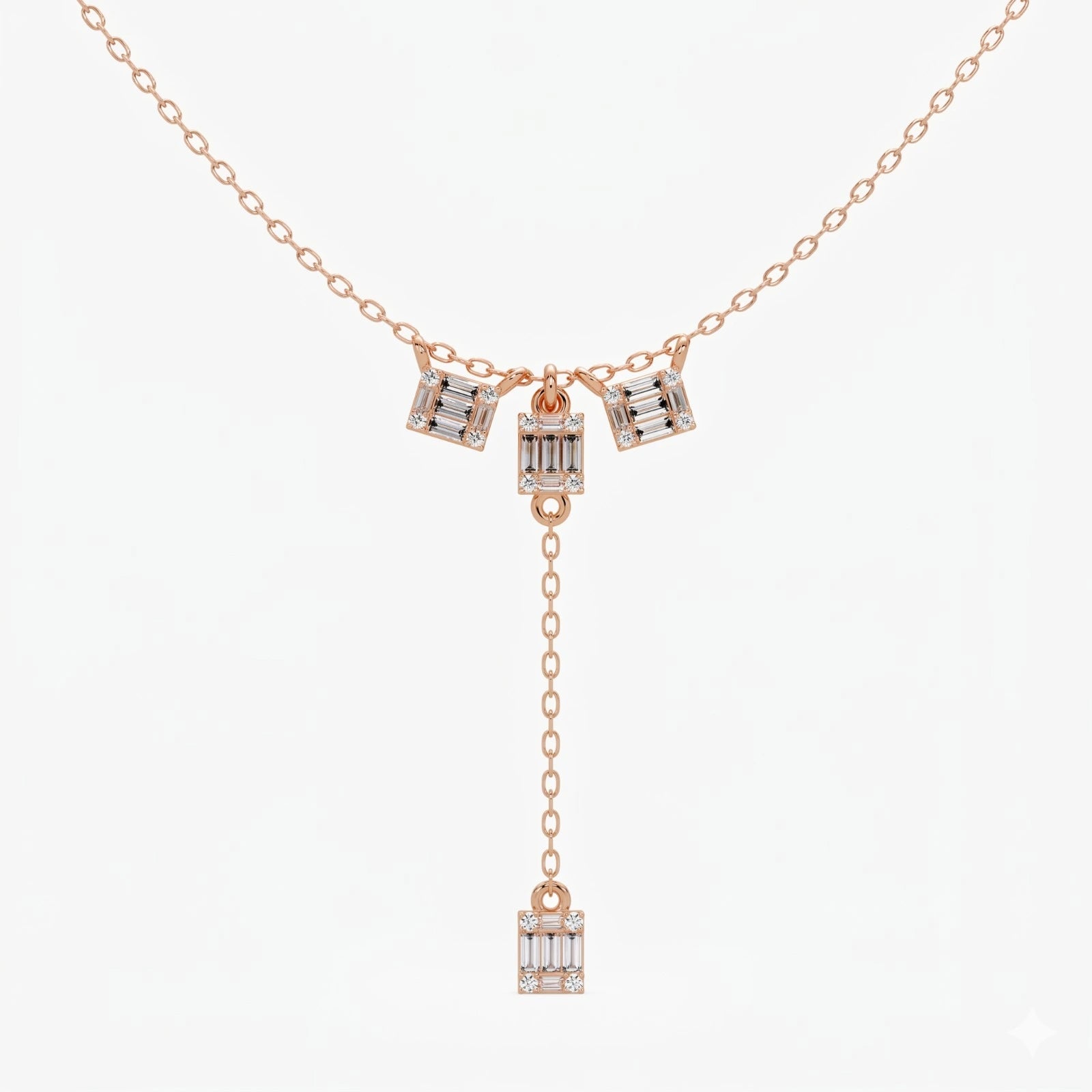 Emerald Cut Moissanite Y Necklace – Geometric Dangle Pendant Necklace for Women, Art Deco Inspired Statement Jewelry