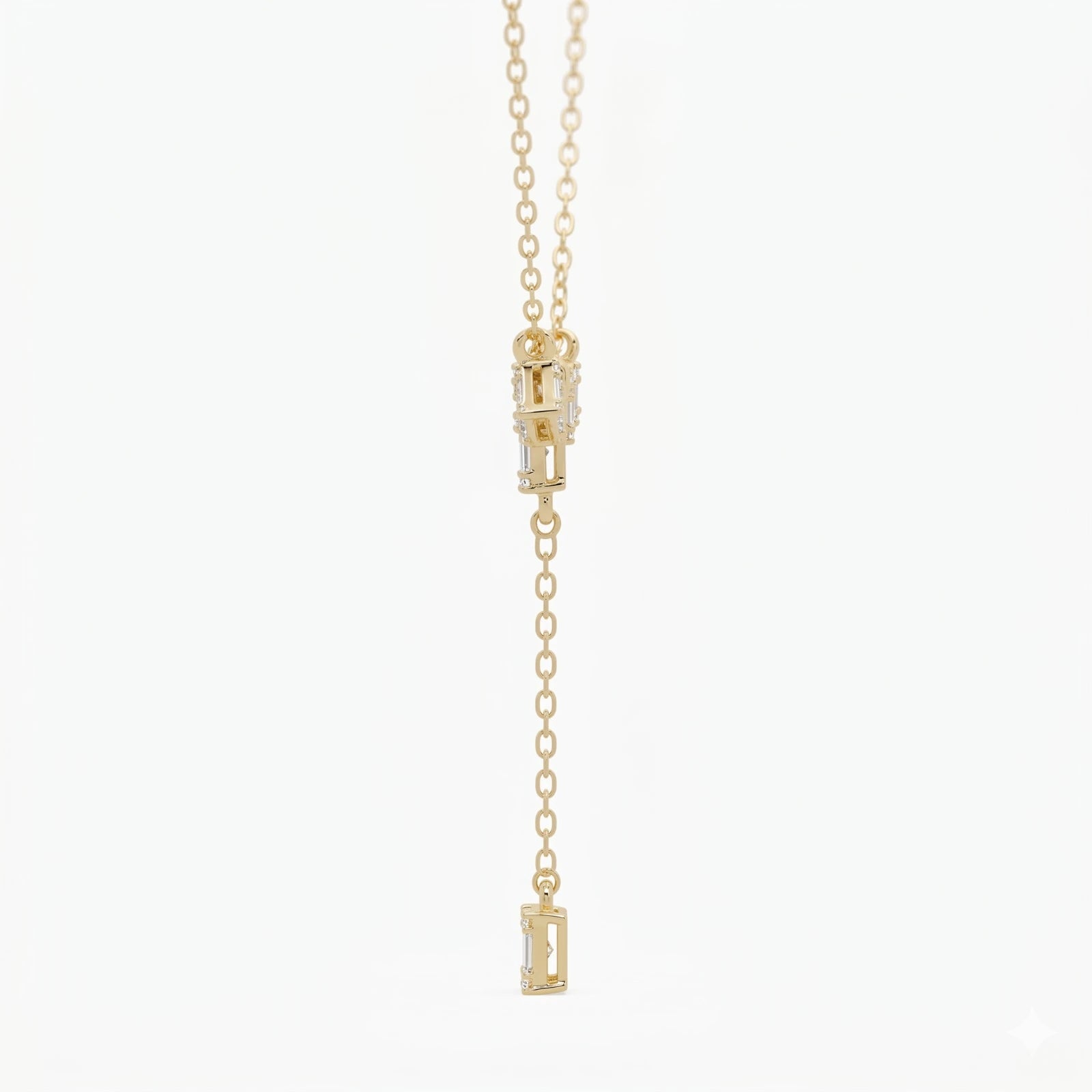 Emerald Cut Moissanite Y Necklace – Geometric Dangle Pendant Necklace for Women, Art Deco Inspired Statement Jewelry
