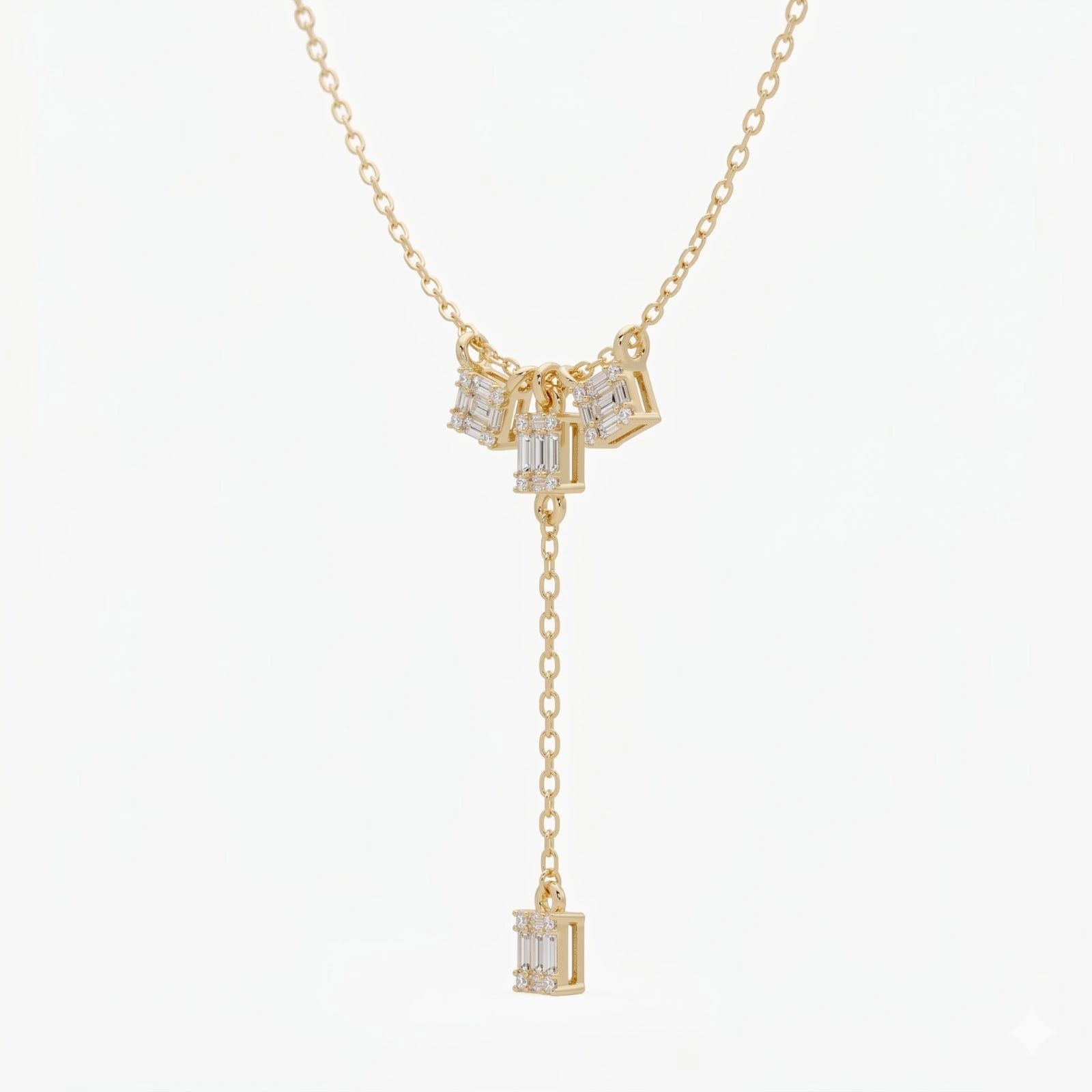 Emerald Cut Moissanite Y Necklace – Geometric Dangle Pendant Necklace for Women, Art Deco Inspired Statement Jewelry