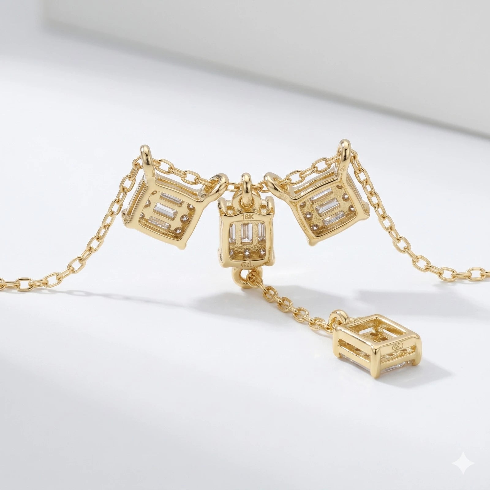 Emerald Cut Moissanite Y Necklace – Geometric Dangle Pendant Necklace for Women, Art Deco Inspired Statement Jewelry