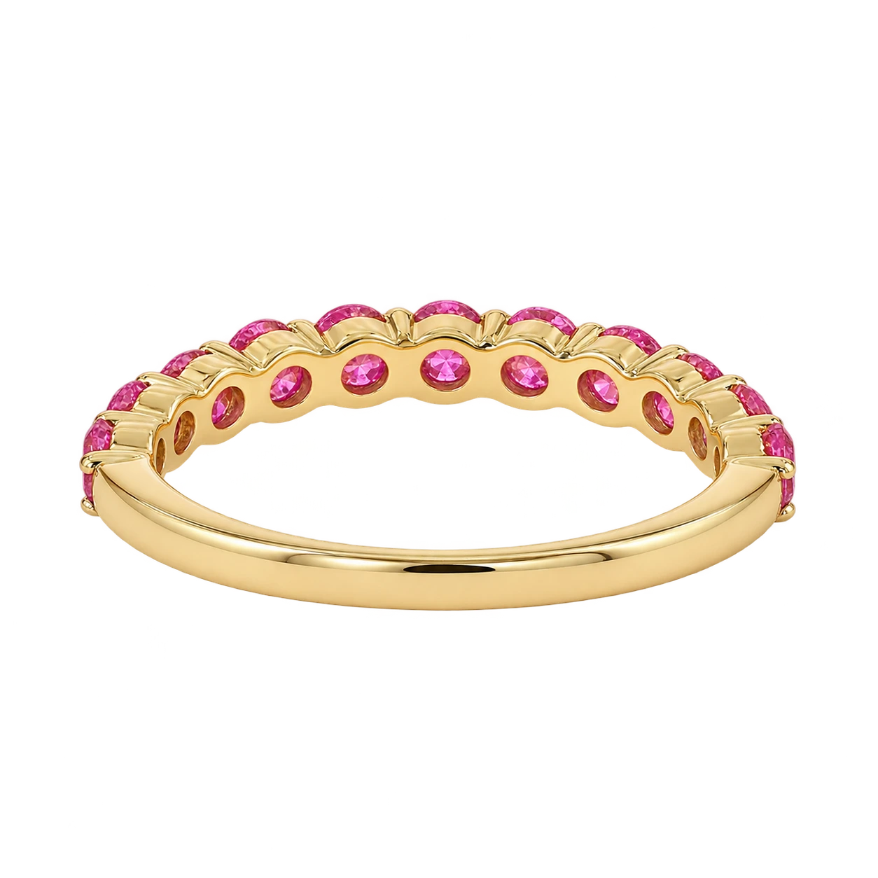 Pink Sapphire Half Eternity Wedding Band, Sapphire Ring, Stackable Wedding Ring