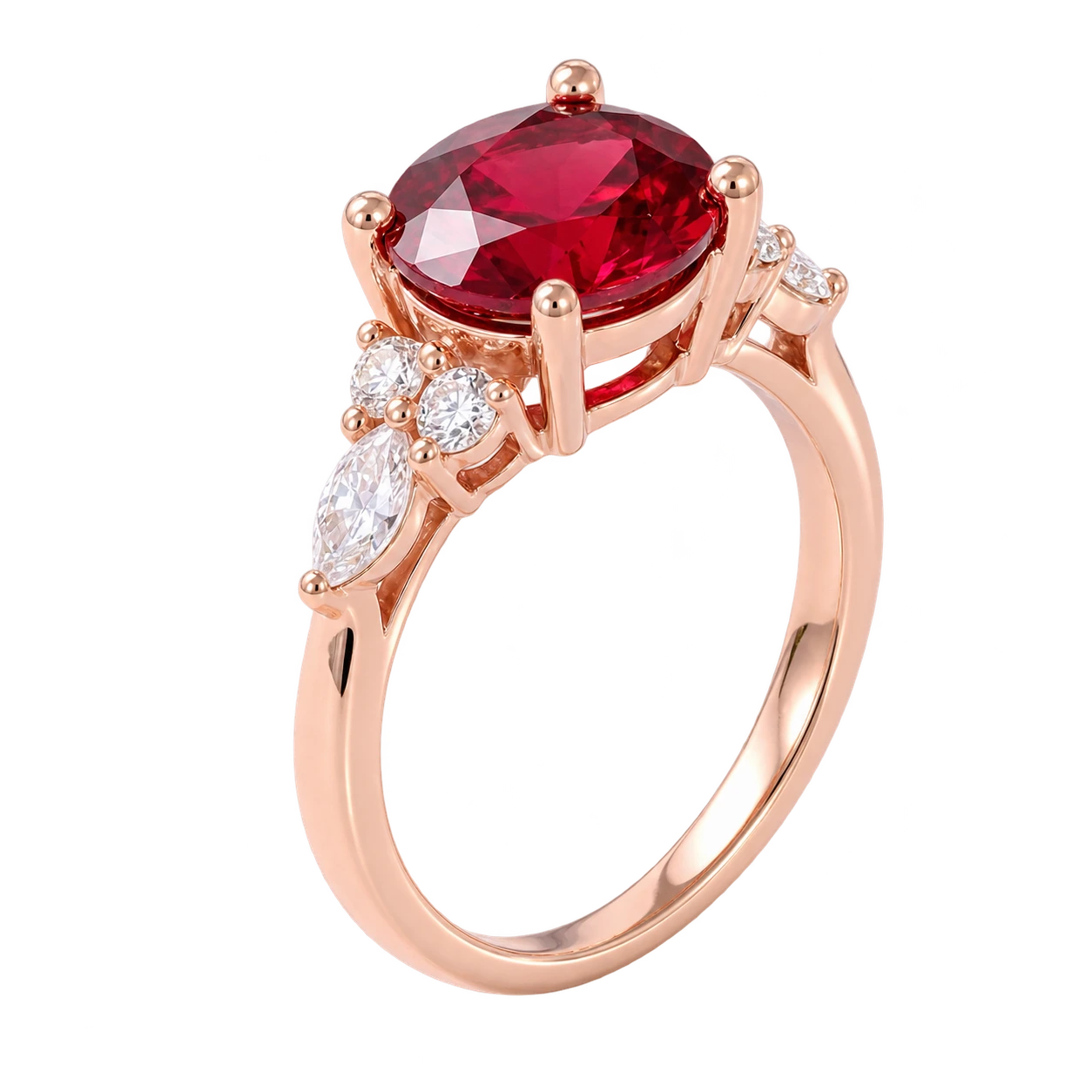 Round Cut Red Ruby Engagement Ring with Diamond Accent Side Stones