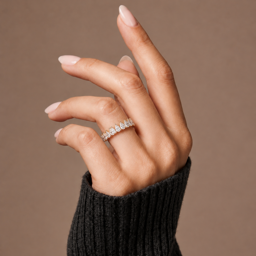 Pear Cut Lab Grown Diamond Eternity Wedding Band - Full Eternity Teardrop Diamond Ring