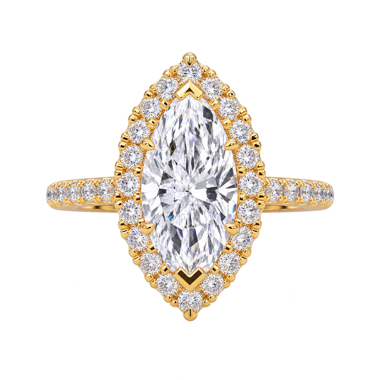 Marquise Cut Moissanite Halo Engagement Ring, Bridal Ring, Pave Band Promise Ring