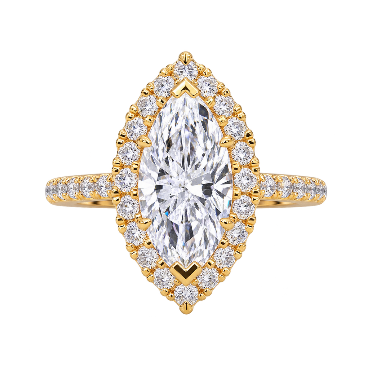 Marquise Cut Moissanite Halo Engagement Ring, Bridal Ring, Pave Band Promise Ring